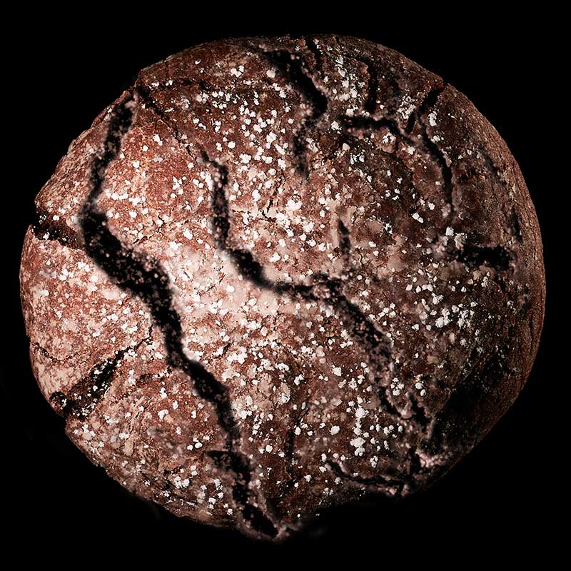 A chocolate cookie with powdered sugar